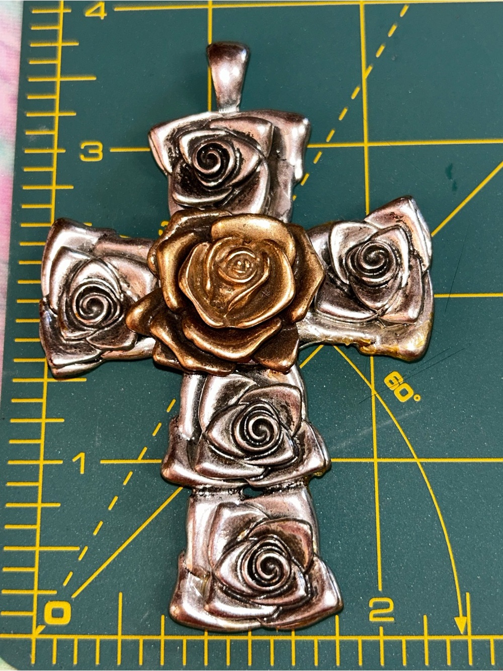 Rose Cross Pendant Necklace in Gold and Silver Tone